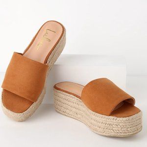 Lulus O'Ahu 2 Camel Brown Suede Espadrille Platforms, Size 7